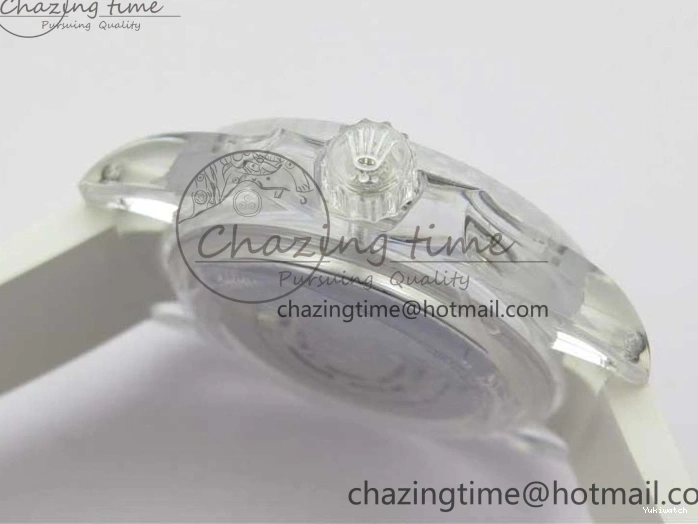 KZF Best Transparent on Phantomlab Rubber Edition VR3135 Dial Blue Light Strap White Submariner 0219